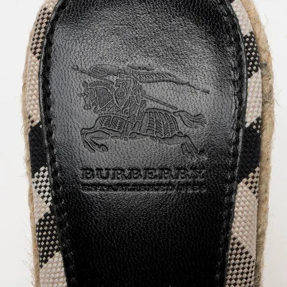 BURBERRY BLACK PATENT LEATHER CHECK LOGO SLIDE JUTE ESPADRILLE SANDALS 40 10 - Picture 4 of 14